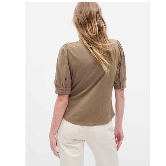 Gap | Puff-Sleeve Shirt In Dried Moss Green - Picture 2 of 9